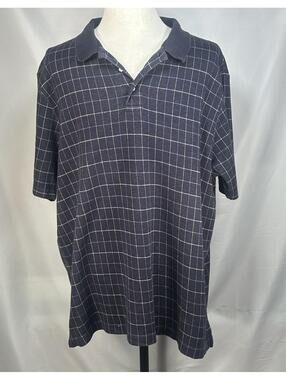 Lands End 1/4 Button 100% Cotton Polo Shirt Blue Mens 2XL